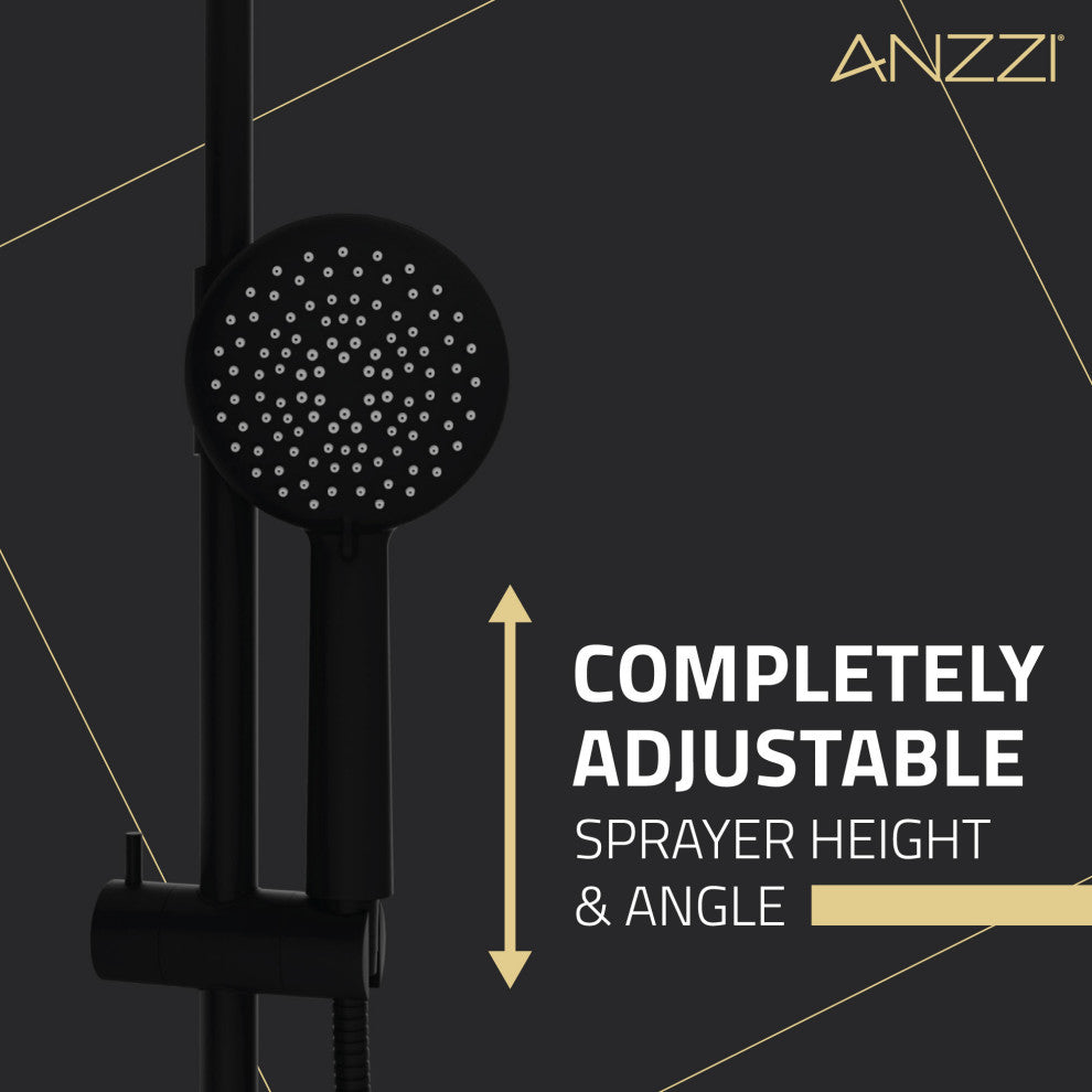 Heavy Rainfall Stainless Steel Shower Bar with Hand Sprayer, Matte Black