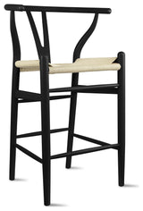Wishbone Solid Wood Counter Height Bar Stool Y Open Back Weave Seat, Black