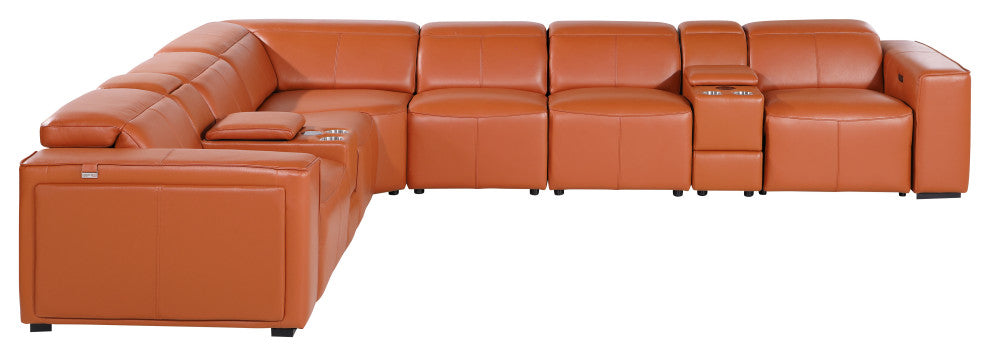 Niccolo Italian Leather 8-Piece L-Shaped Power Reclining Sectional, Camel