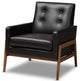 Perris Midcentury Modern Black Faux Leather Upholstered Walnut Wood Lounge Chair