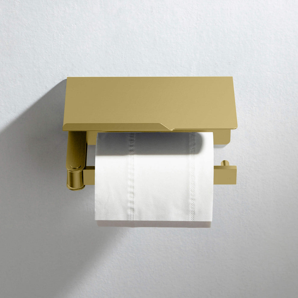 Deco Toilet Paper Holder With Shelf, Brushed Gold