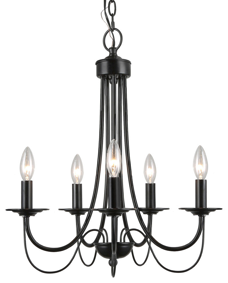 LNC 5-Light Modern Matte Metal Candle-Style Chandelier, Black