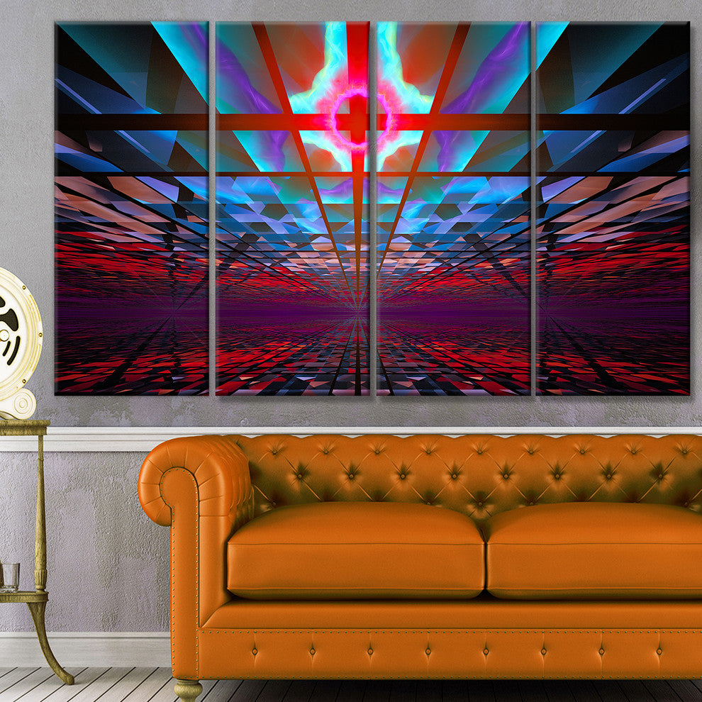 Blue Cosmic Horizons Apocalypse, Abstract Art on Canvas, 48"x28", 4 Panels