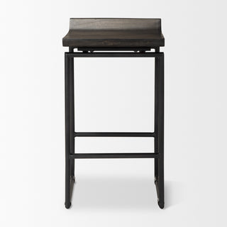 Givens Black Solid Wood Seat with Black Metal Frame Counter Stool