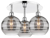 Ballston-Rochester 3-Light 20" Flush Mount, Polished Chrome, Light Smoke