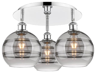 Ballston-Rochester 3-Light 20" Flush Mount, Polished Chrome, Light Smoke