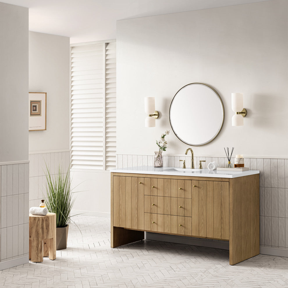 Hudson 60" Single Vanity, Light Natural Oak,  White Zeus Quartz Top