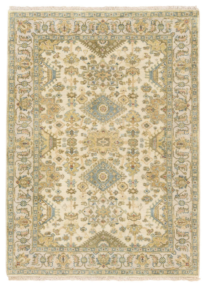 Ivory Karajeh Design Soft and Pure Wool Hand Knotted Oriental Rug 4'1" x 6'6"