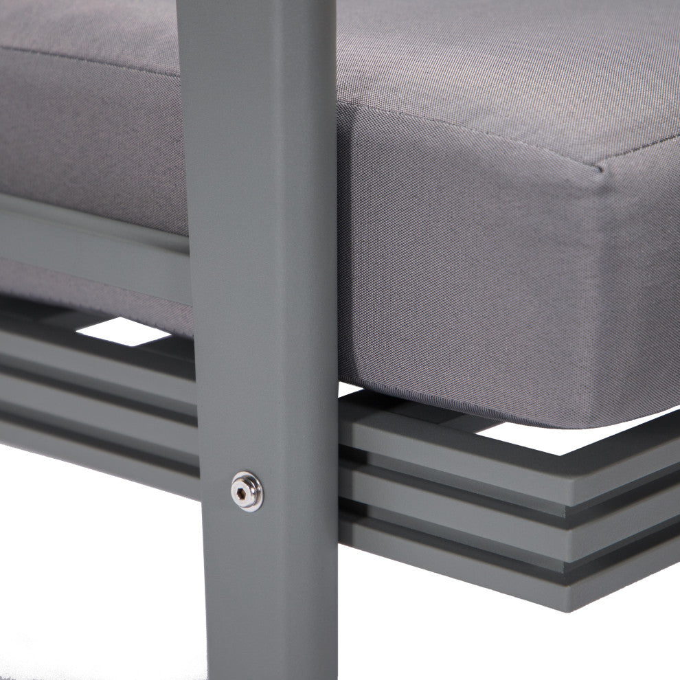 LeisureMod Walbrooke 3-Piece Patio Set With Gray Aluminum Frame and Cushions, Grey