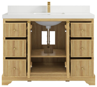 Austin 48 Single Sink Bath Vanity in Light Natural Teak 2" White Quartz