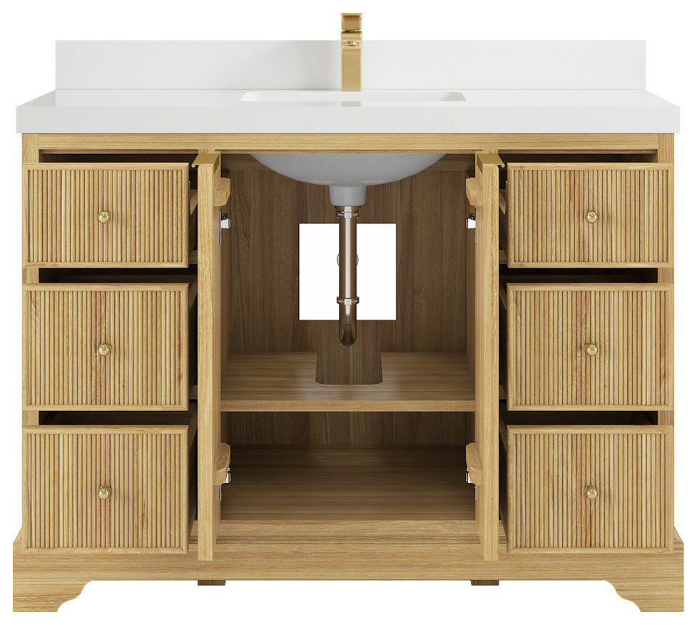 Austin 48 Single Sink Bath Vanity in Light Natural Teak 2" White Quartz