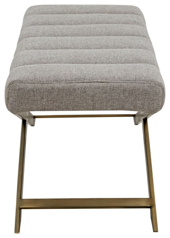Modrest Xane Contemporary Grey Fabric and Brushed Brass Bench