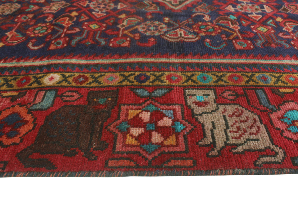 Fine Vintage Distressed Moneer Navy/Red Rug, 6'9x10'5