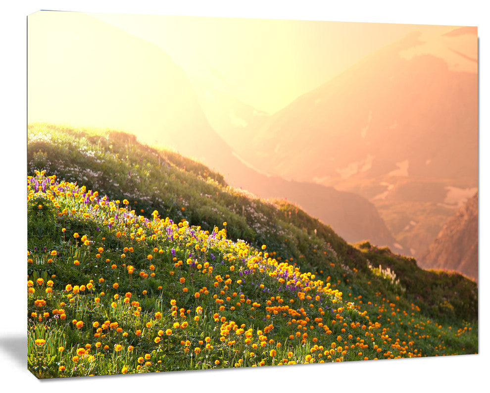 Flowering Mountain Meadow View, Oversized Landscape Canvas Art, 60"x28"