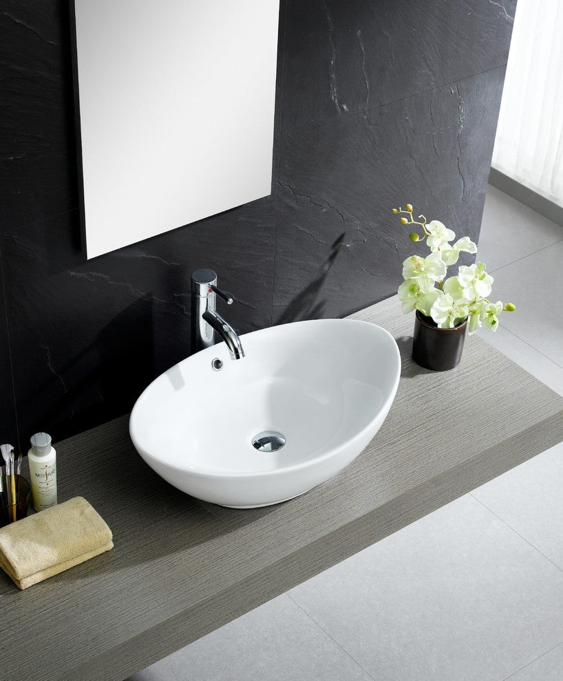 Fine Fixtures Vitreous China Vessel Sink w Overflow- Oval Shape MV2214W