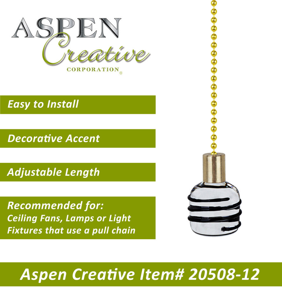 Aspen Creative 20508-X, 12" Clear with Black Line Glass Knob with Pull Chain, Pa