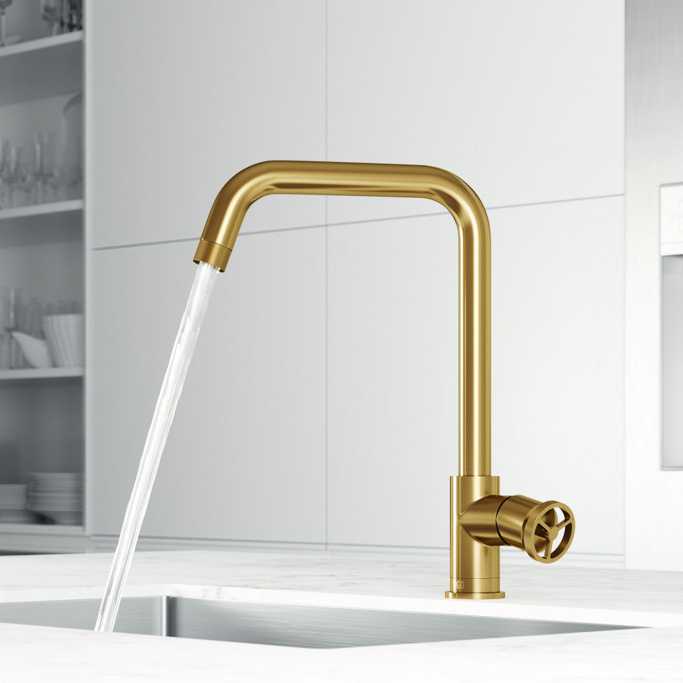 VIGO Cass Industrial 14" H Single Handle Kitchen Bar Faucet, Matte Brushed Gold