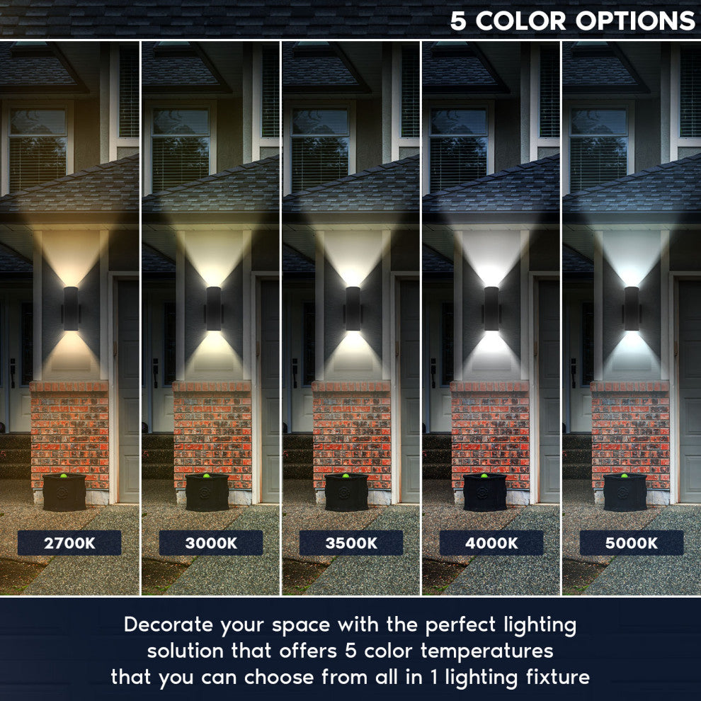 Luxrite LED Up and Down Outdoor Wall Light 5CCT 20W 1800LM 2Pack