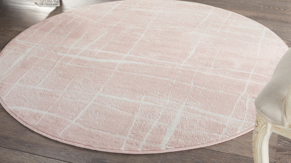 Nourison Whimsicle 5' x Round Pink Ivory Modern Indoor Area Rug