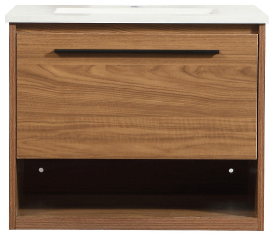Rabi Single Bathroom Vanity, Walnut Brown, 24"