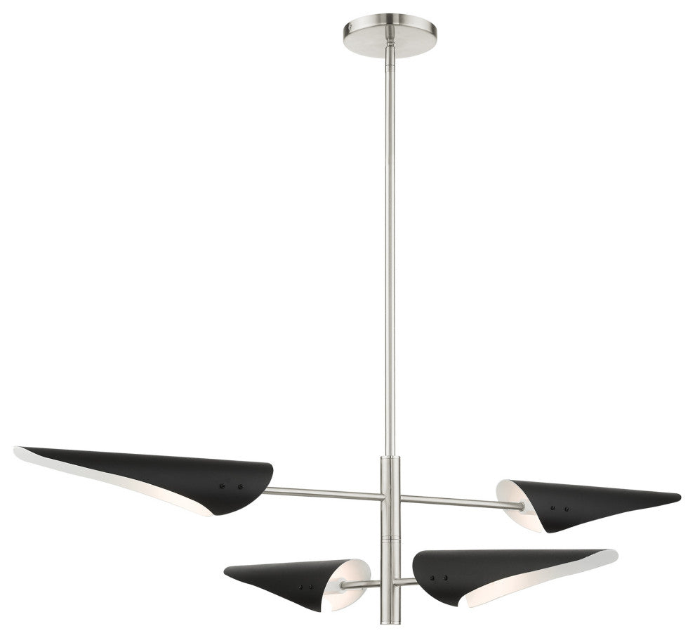 Brushed Nickel Urban, Mid Century Modern, Balanced Pendant Chandelier
