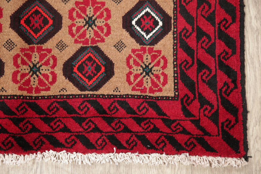 Balouch Oriental Traditional Afghan Hand-Knotted Area Rug, Brown, 6'3"x3'5"