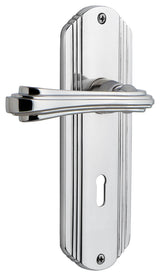 Deco Plate With Keyhole Fleur Lever, Bright Chrome, Passage, Non-Handed