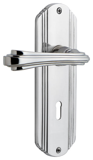 Deco Plate With Keyhole Fleur Lever, Bright Chrome, Passage, Non-Handed