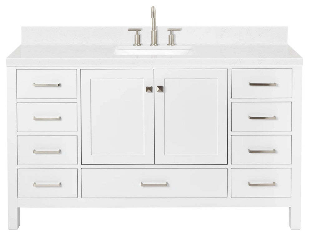 Ariel Cambridge 60" Single Sink Vanity, Carrara Quartz, Rectangle