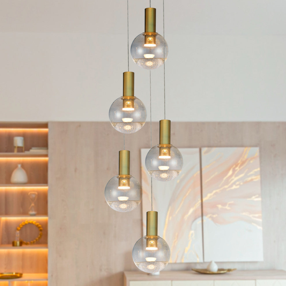 Sienna 5-Light ETL Certified Integrated LED Chandelier Lighting Fixture, Brass