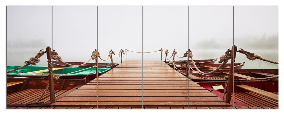 Boats in Mysterious Fog, Boat Canvas Art Print, 70"x28", 6 Panels