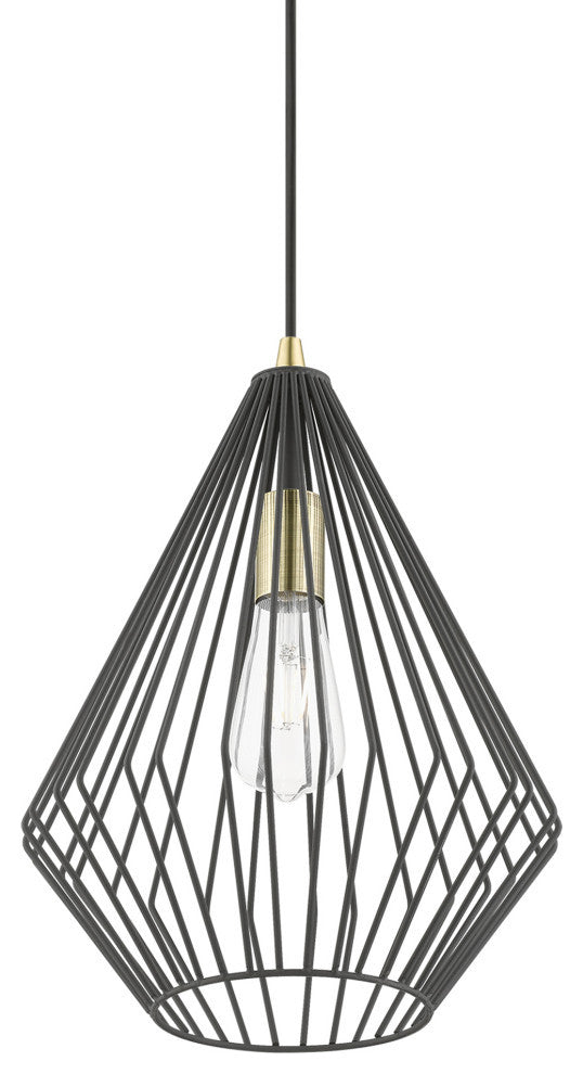Linz 1 Light Textured Black With Antique Brass Accents Pendant