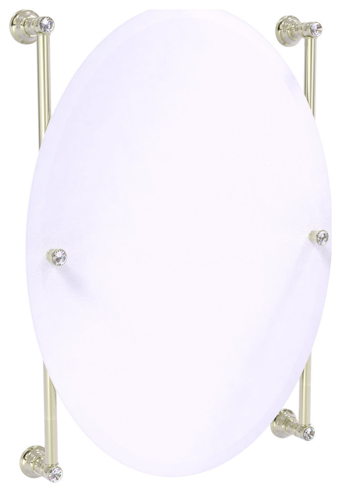 Carolina Crystal Oval Frameless Rail Mounted Mirror, Polished Nickel