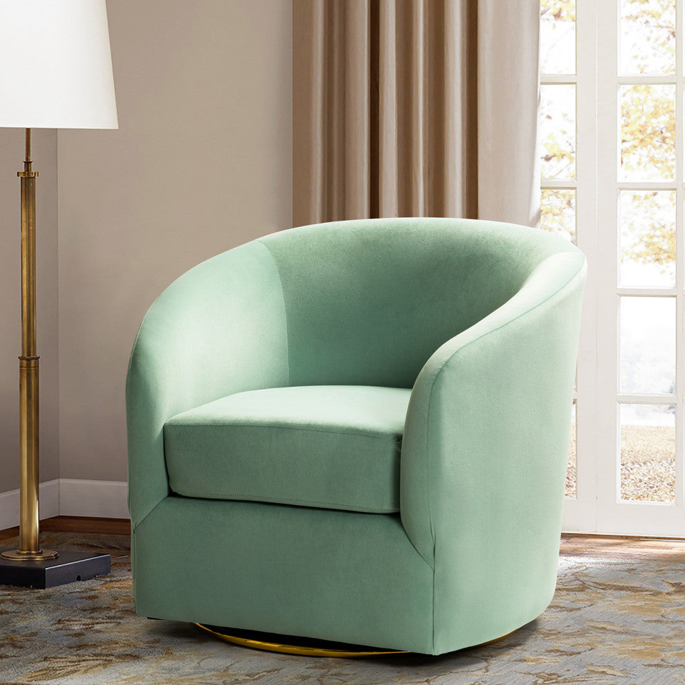 Upholstered Accent Comfy Swivel Chair With Metal Base, Sage