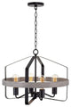 4 Light Farmhouse Chandelier Industrial Black Pendant Light With Wood Style