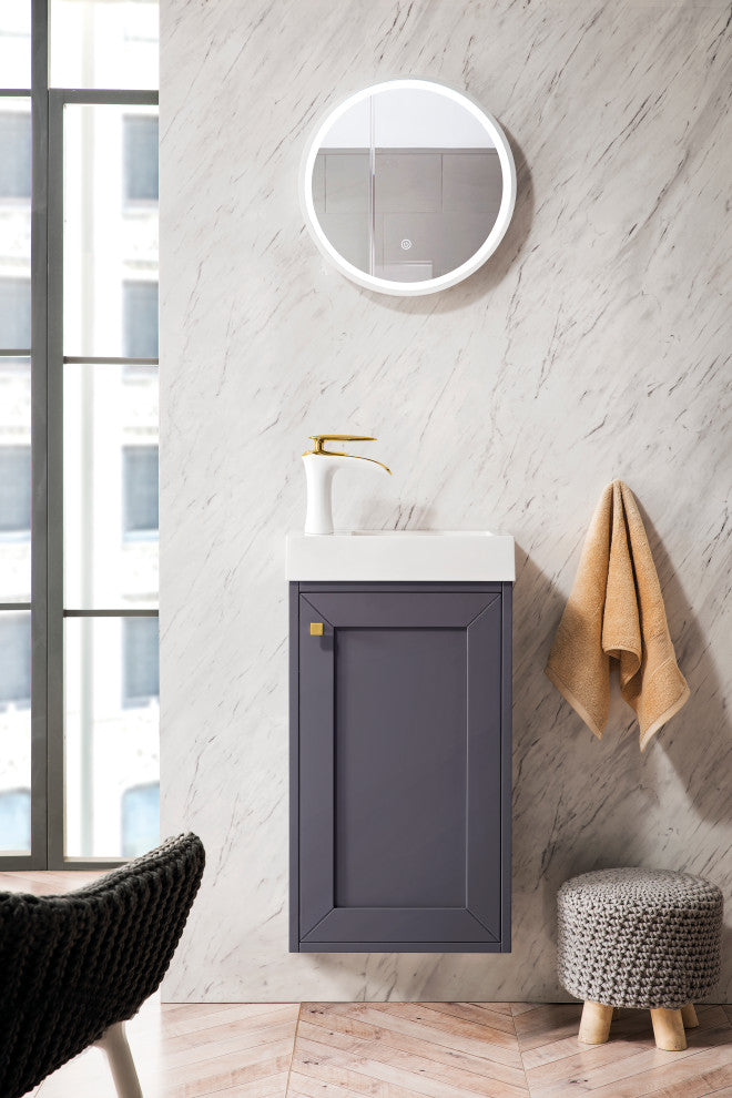 Chianti 16" Vanity, Mineral Gray, White Glossy Resin Countertop