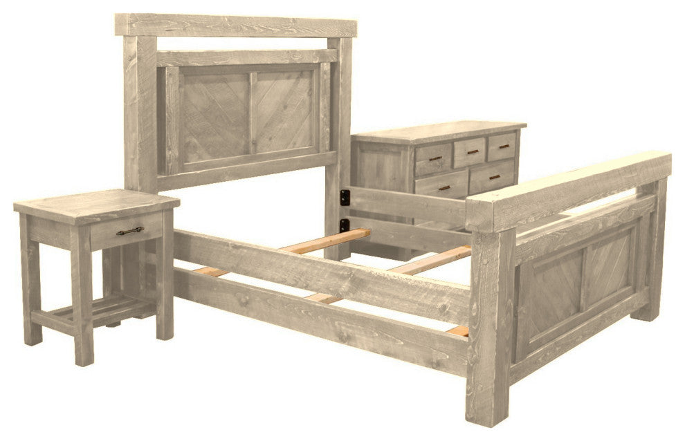Barnwood Style Timber Peg Panel Bedroom Set, Frost, King
