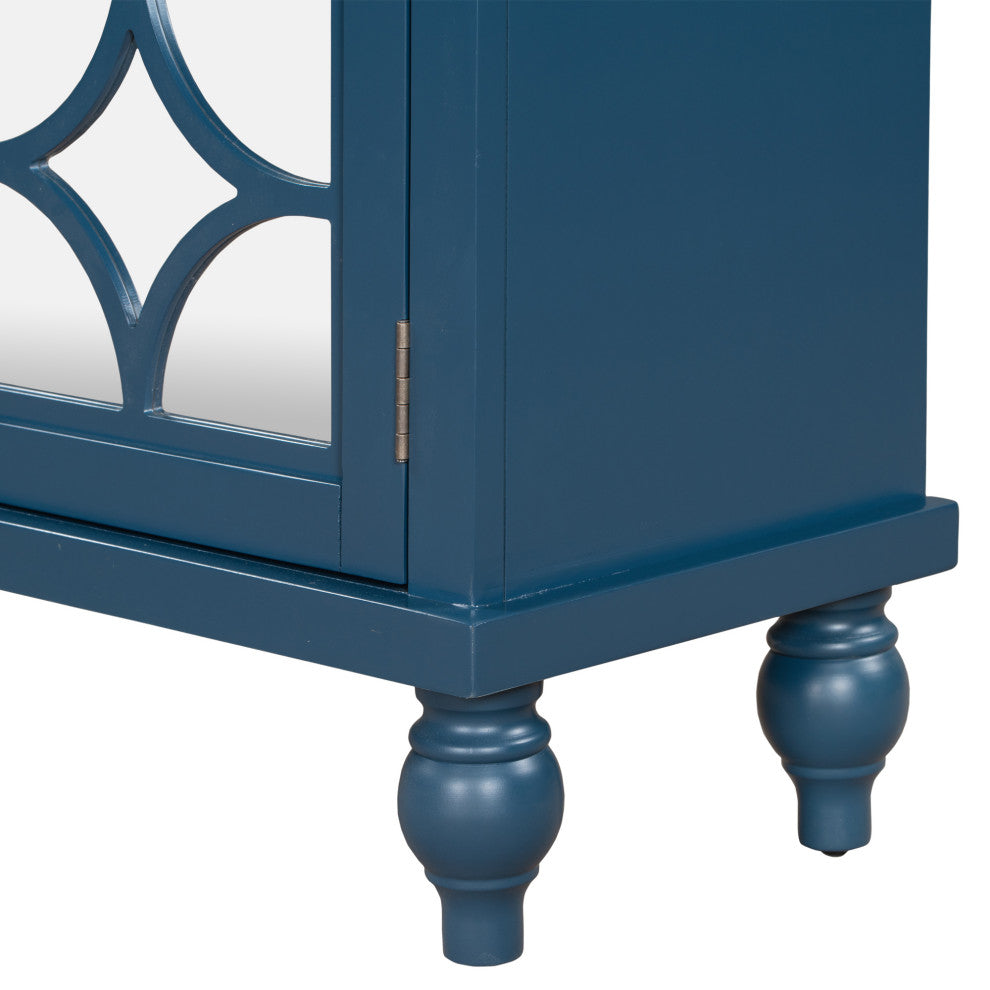 Wood Double Mirrored Door Accent Cabinet with Adjustable Shelf, Blue, 35" X 14"