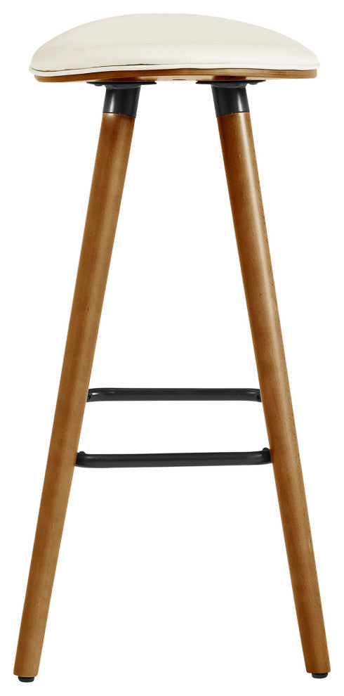 26" Cream Faux Leather Backless Wooden Bar Stool