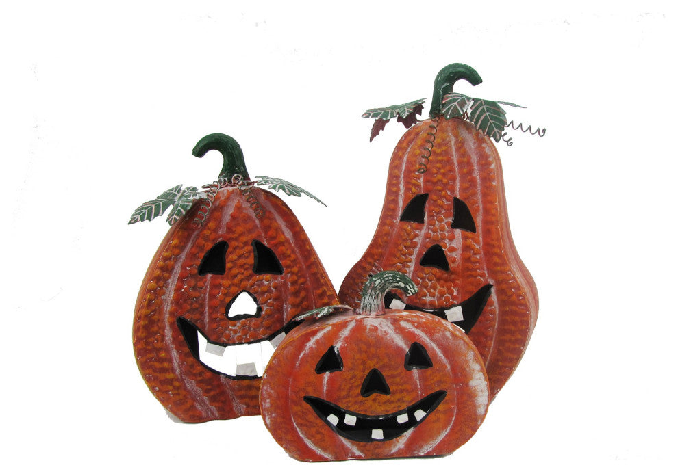 Metal Jack-O-Lantern Decorations, Set of 3