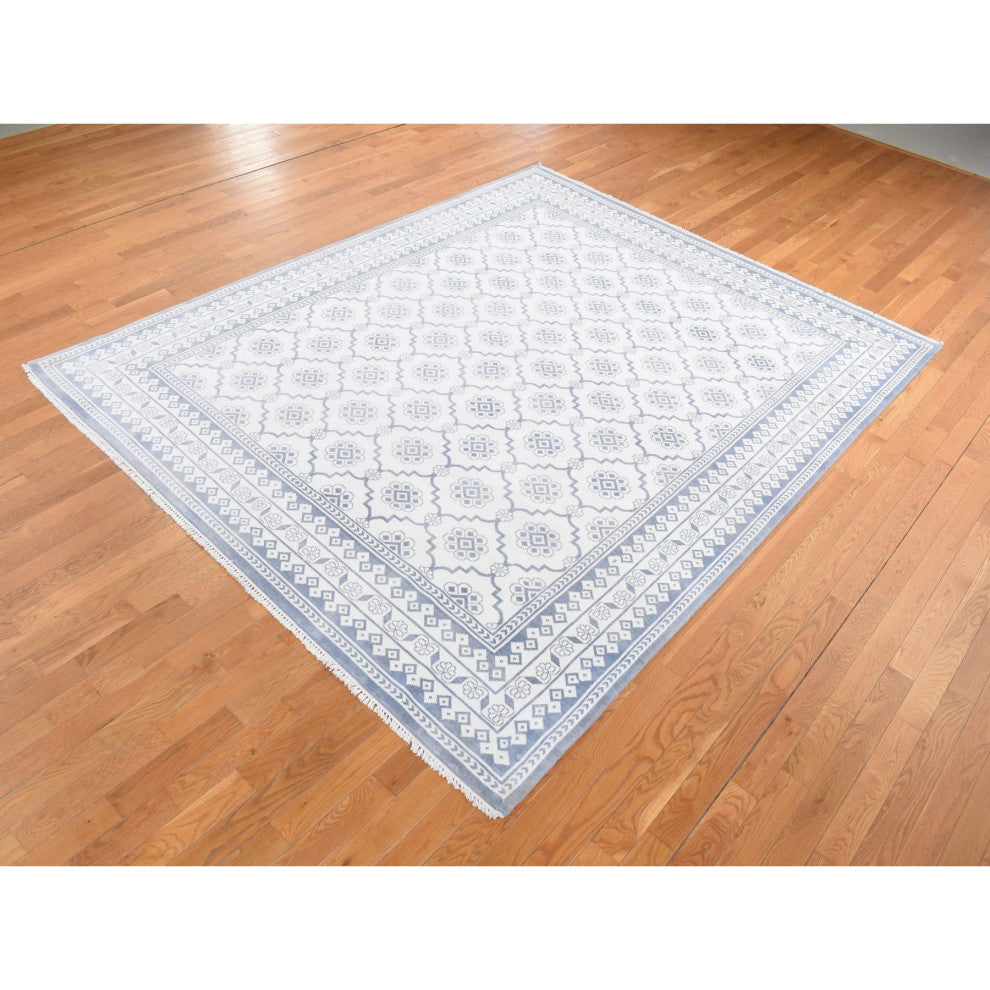 Ivory Agra Mughal Dynasty Design Cotton Hand Knotted Oriental Rug 8'1"x10'2"