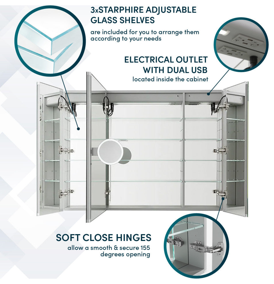 Signature Royale 48" LED Medicine Cabinet Defogger, Adjustable Magnifying Mirror