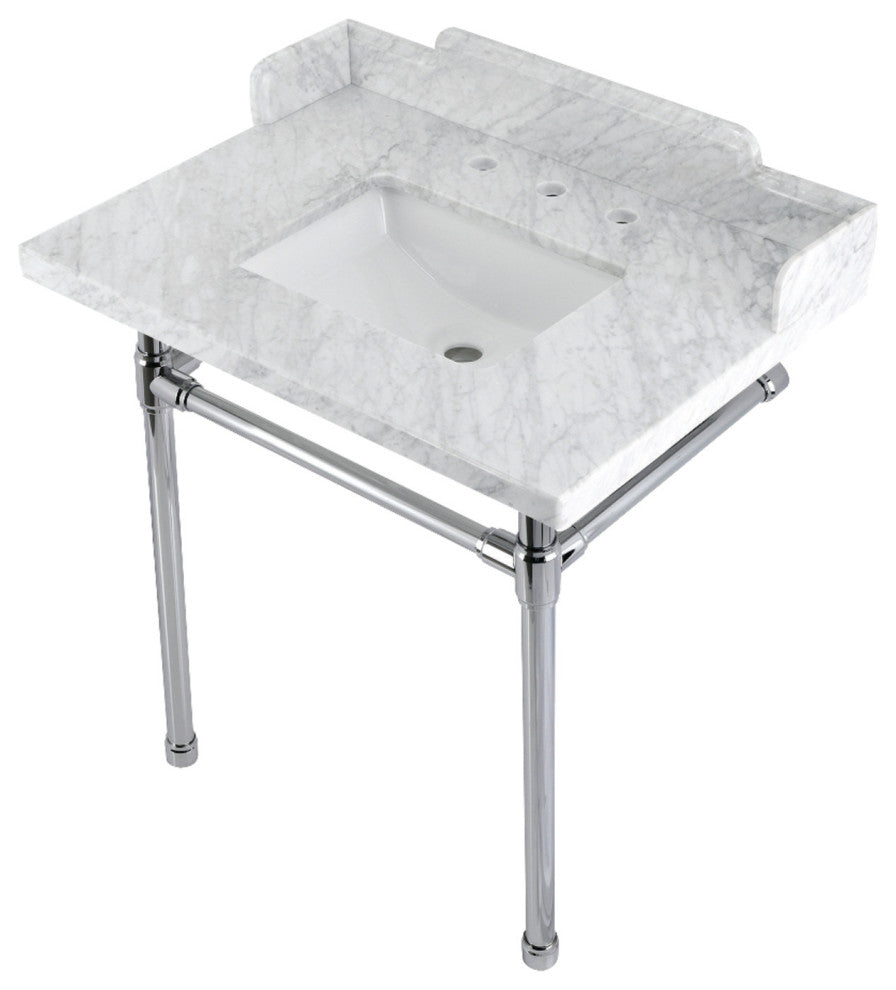 Kingston Brass LMS30M8SQ1ST 30" Carrara Marble Console Sink, Legs