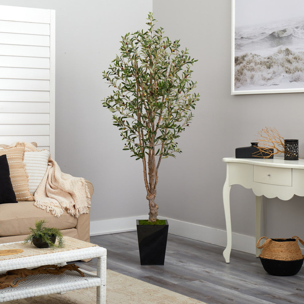 6.5' Olive Artificial Tree, Black Metal Planter