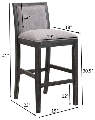 GDF Studio Retro Upholstered Barstools, Rubberwood Frame, Set of 2, Black/Gray