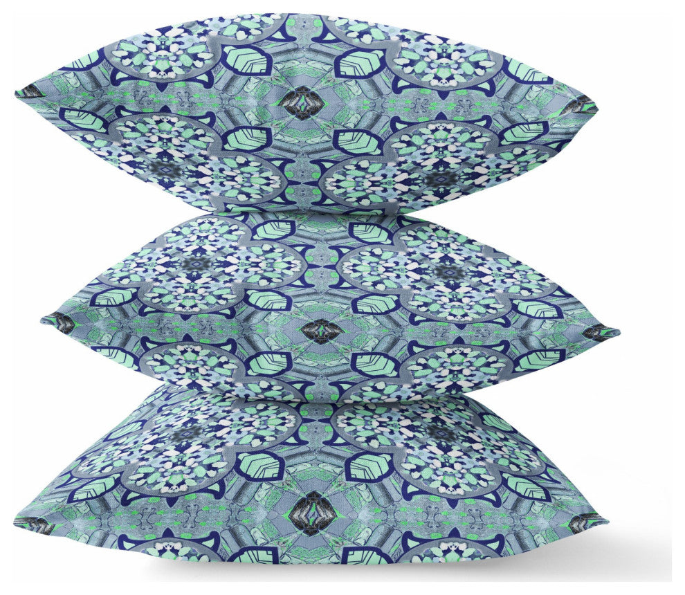 16" Blue Aqua Cloverleaf Boho Suede Throw Pillow