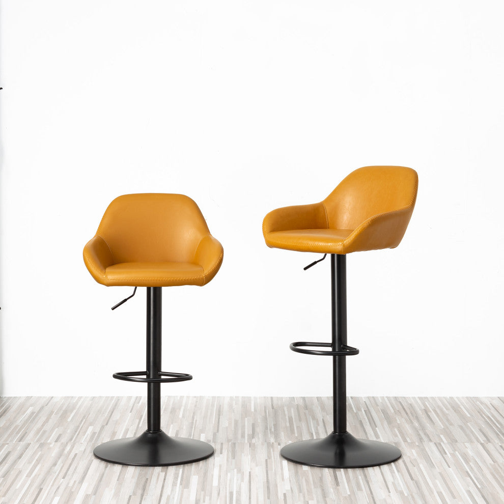 Orange Leatherette Bar Stool, Set of 2