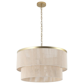 GetLedel 23.8" 6-Light Dimmable Handwoven Drum Chandelier, Gold