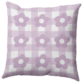 Flowers on Gingham Decorative Throw Pillow, Purple, 26"x 26"