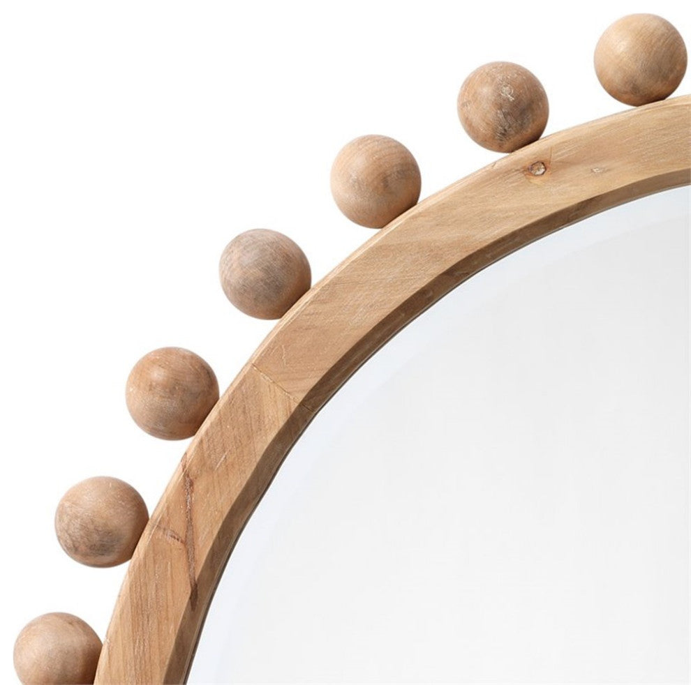 Eden Home Coastal Wood Mirror with Small Balls in Natural Finish